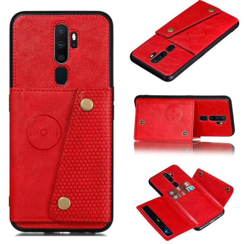 For OPPO A9 2020/Realme XT/Reno 2 Mobile Phone Shell Classic Textured Pattern Buckle Closure Design Anti-fall Smartphone Case  red