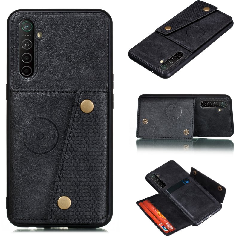 For OPPO A9 2020/Realme XT/Reno 2 Mobile Phone Shell Classic Textured Pattern Buckle Closure Design Anti-fall Smartphone Case  black
