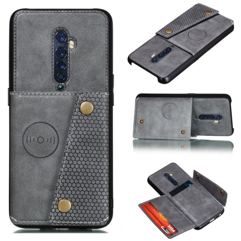 For OPPO A9 2020/Realme XT/Reno 2 Mobile Phone Shell Classic Textured Pattern Buckle Closure Design Anti-fall Smartphone Case  gray