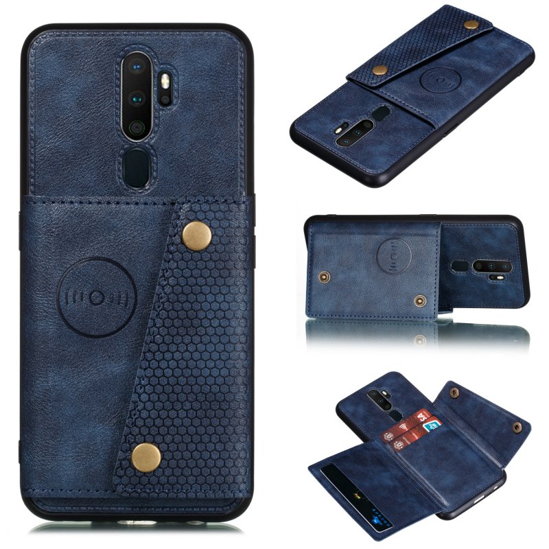 For OPPO A9 2020/Realme XT/Reno 2 Mobile Phone Shell Classic Textured Pattern Buckle Closure Design Anti-fall Smartphone Case  blue