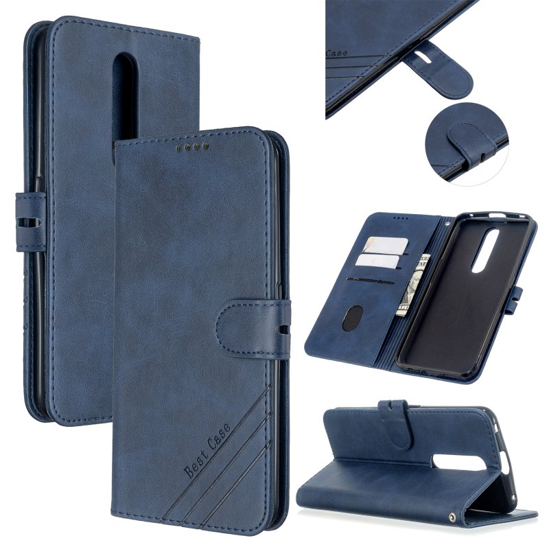 For OPPO F11/F11 Pro Case Soft Leather Cover with Denim Texture Precise Cutouts Wallet Design Buckle Closure Smartphone Shell  blue