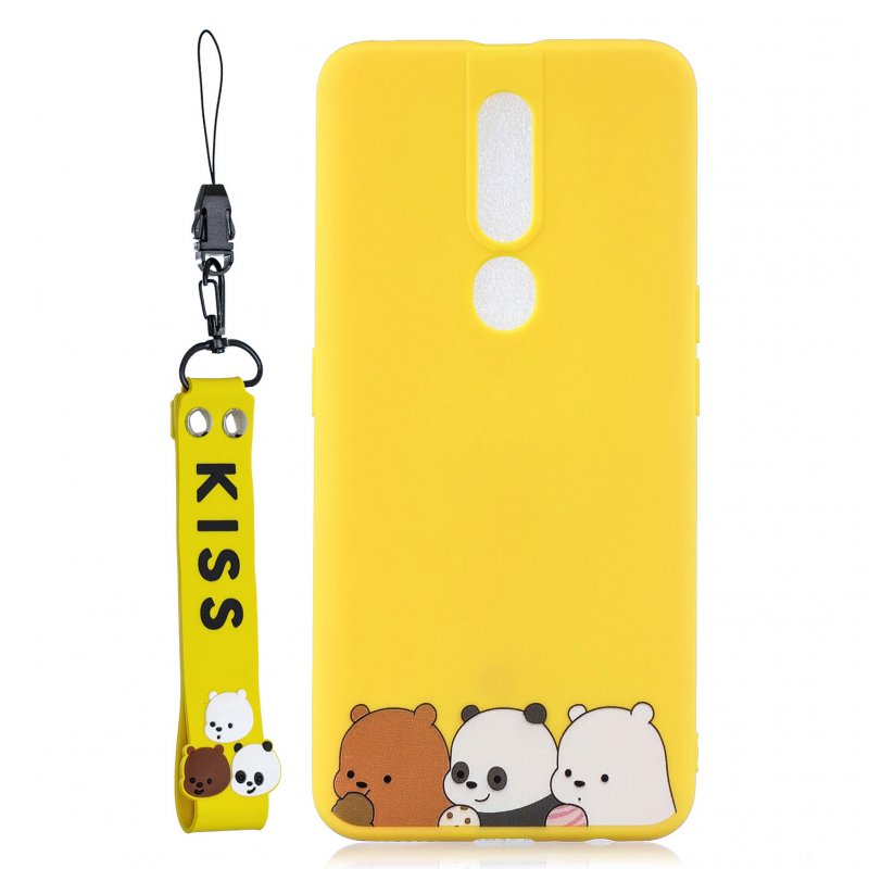 For OPPO F11 PRO Cartoon Lovely Coloured Painted Soft TPU Back Cover Non-slip Shockproof Full Protective Case with Lanyard yellow