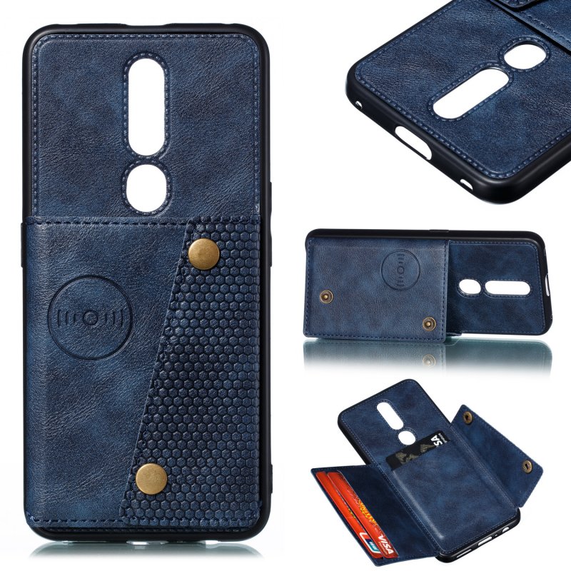 For OPPO F11 pro PU Leather Flip Stand Shockproof Cell Phone Cover Double Buckle Anti-dust Case With Card Slots Pocket blue