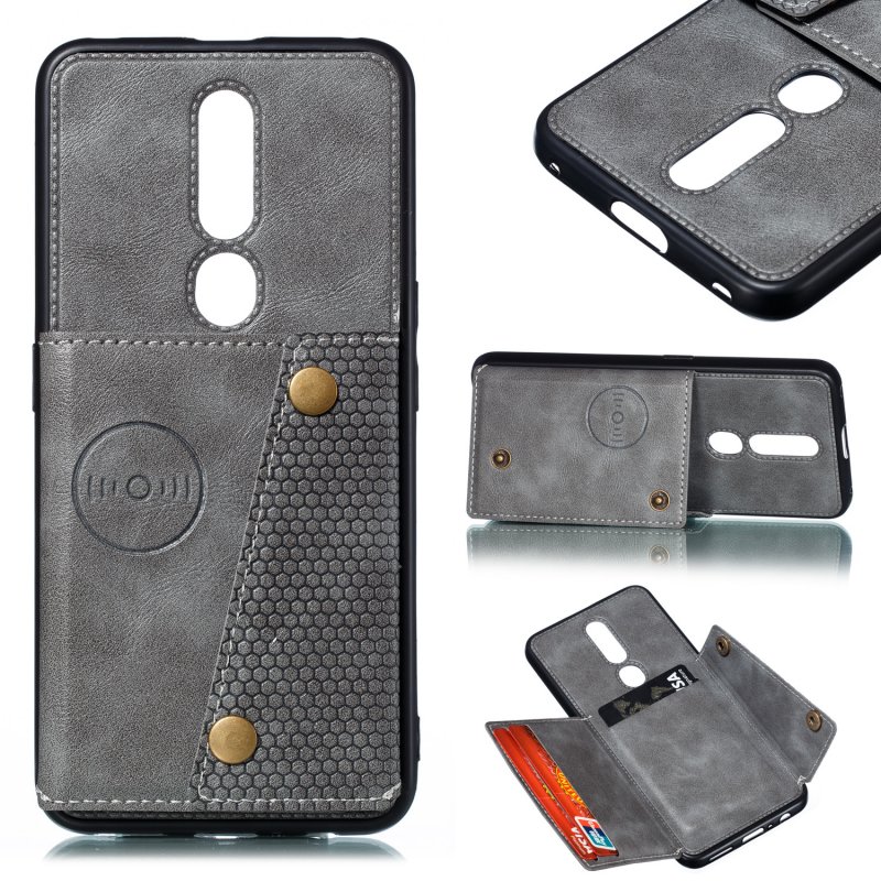 For OPPO F11 pro PU Leather Flip Stand Shockproof Cell Phone Cover Double Buckle Anti-dust Case With Card Slots Pocket gray