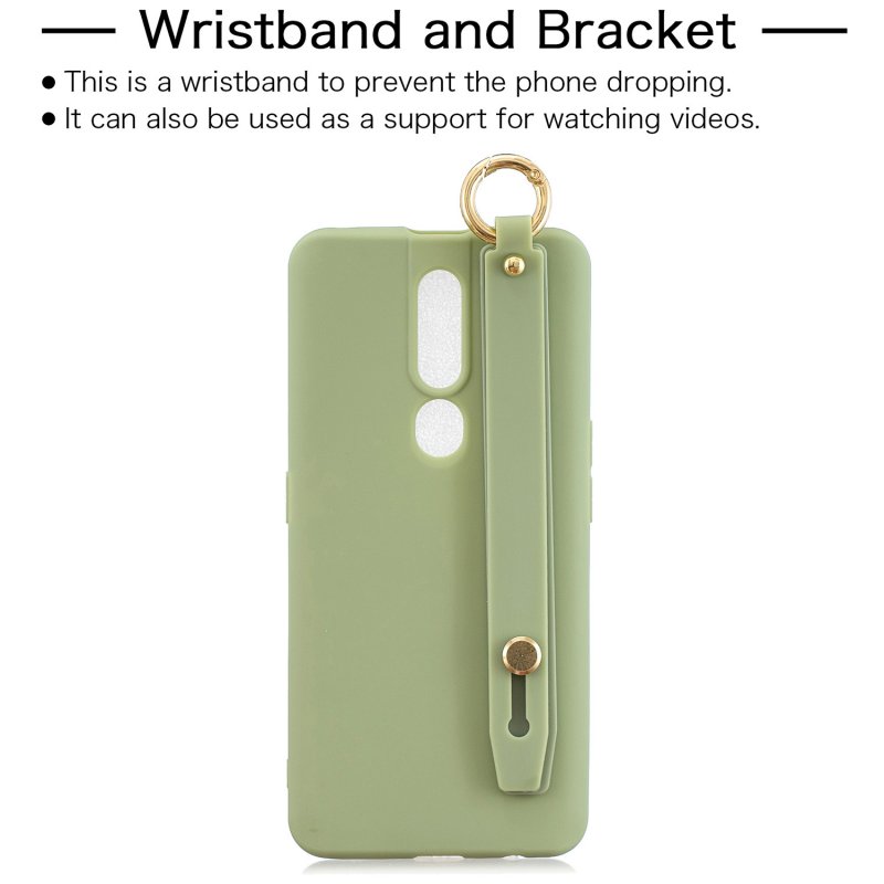 For OPPO F11 pro Simple Solid Color Chic Wrist Rope Bracket Matte TPU Anti-scratch Non-slip Protective Cover Back Case 10 beans green