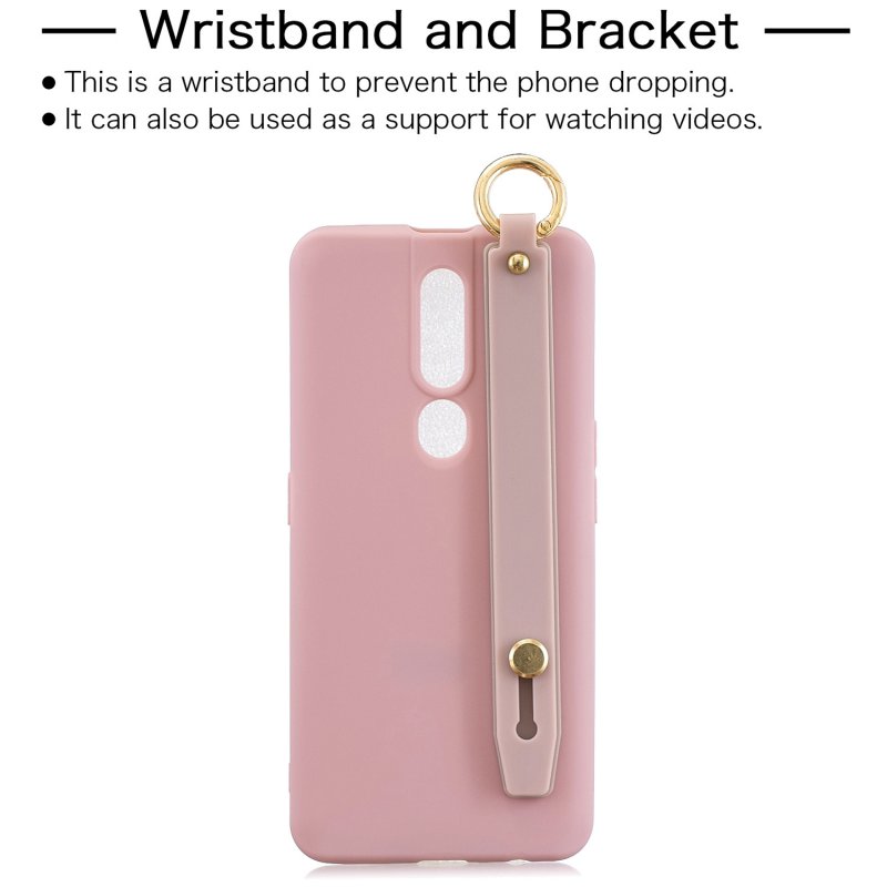 For OPPO F11 pro Simple Solid Color Chic Wrist Rope Bracket Matte TPU Anti-scratch Non-slip Protective Cover Back Case 11 Lotus pink