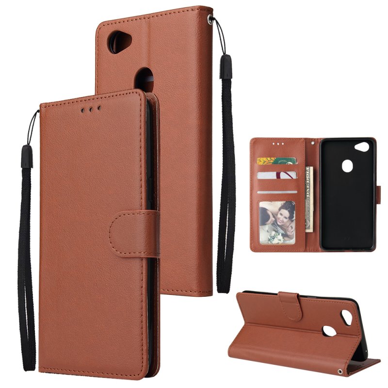 For OPPO F7 Wallet-type PU Leather Protective Phone Case with Buckle & 3 Card Position brown