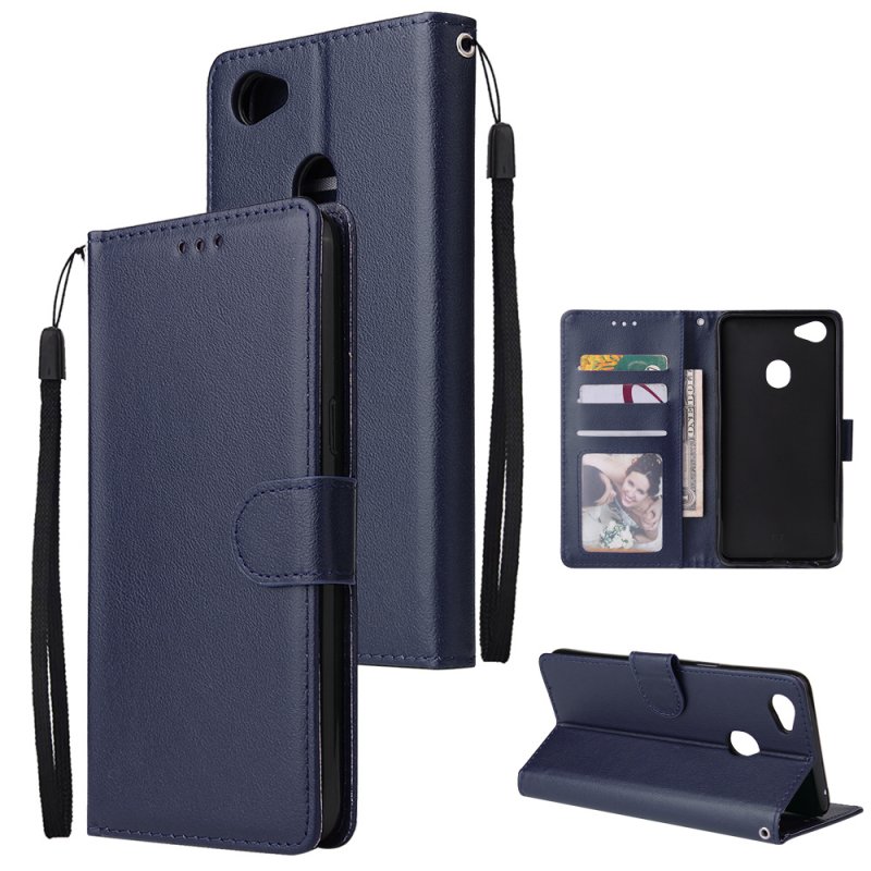 For OPPO F7 Wallet-type PU Leather Protective Phone Case with Buckle & 3 Card Position blue