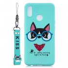 For OPPO Realme 3 Cartoon Lovely Coloured Painted Soft TPU Back Cover Non slip Shockproof Full Protective Case with Lanyard Light blue