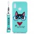 For OPPO Realme 3 Cartoon Lovely Coloured Painted Soft TPU Back Cover Non slip Shockproof Full Protective Case with Lanyard Light blue