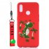For OPPO Realme 3 Cartoon Lovely Coloured Painted Soft TPU Back Cover Non slip Shockproof Full Protective Case with Lanyard red