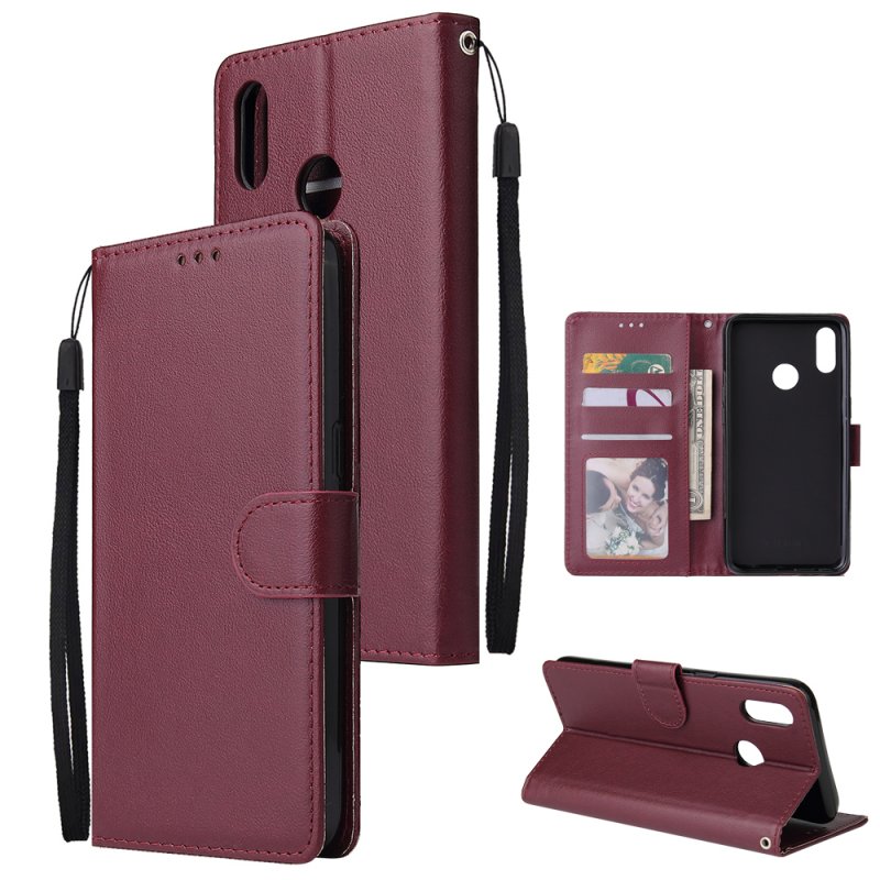For OPPO Realme 3 Wallet-type PU Leather Protective Phone Case with Buckle & 3 Card Position Red wine