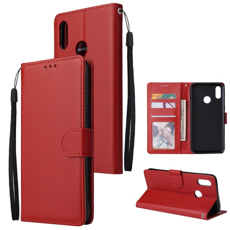 For OPPO Realme 3 Wallet-type PU Leather Protective Phone Case with Buckle & 3 Card Position red