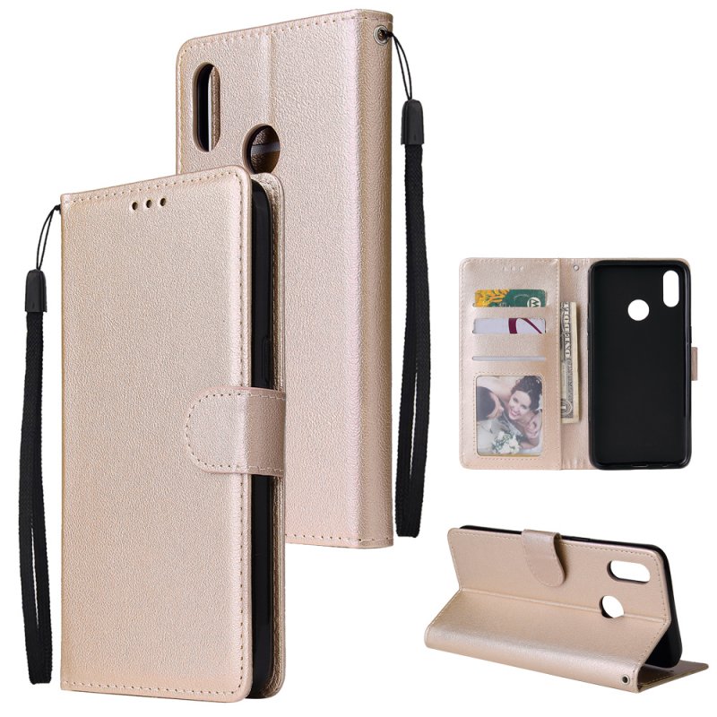For OPPO Realme 3 Wallet-type PU Leather Protective Phone Case with Buckle & 3 Card Position Gold