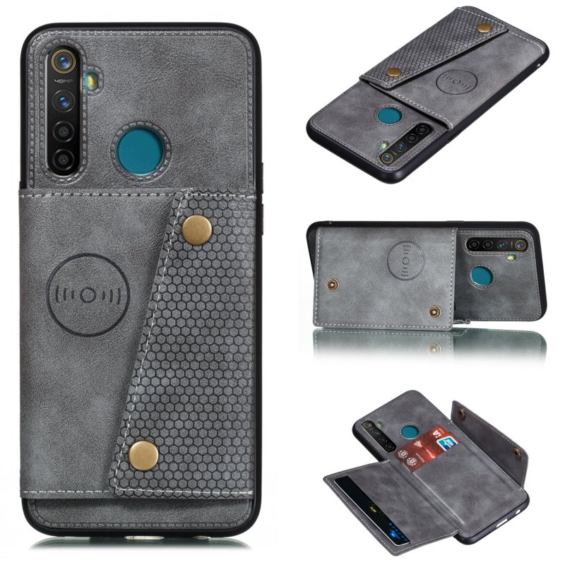 For OPPO Realme 5/5 Pro Mobile Phone Shell Buckle Closure Wallet Design Overall Protective Smartphone Cover  gray