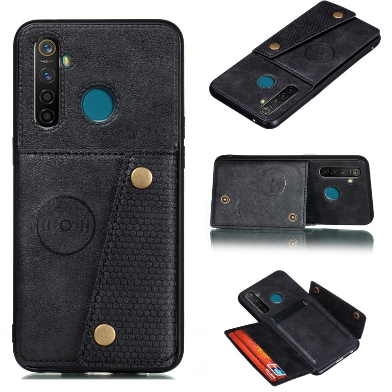 For OPPO Realme 5/5 Pro Mobile Phone Shell Buckle Closure Wallet Design Overall Protective Smartphone Cover  black