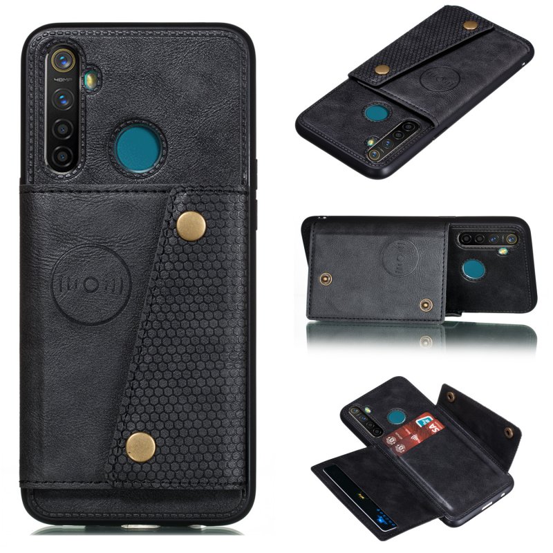 For OPPO Realme 5/5 Pro Mobile Phone Shell Buckle Closure Wallet Design Overall Protective Smartphone Cover  black
