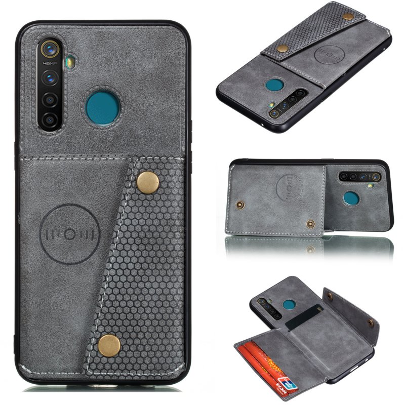 For OPPO Realme 5/5 Pro Mobile Phone Shell Buckle Closure Wallet Design Overall Protective Smartphone Cover  gray