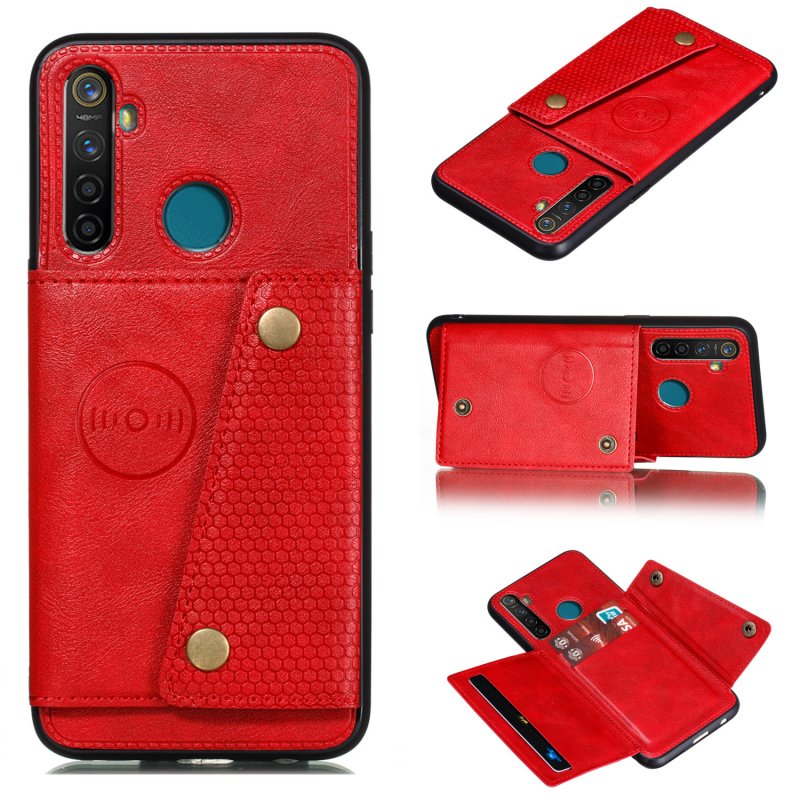 For OPPO Realme 5/5 Pro Mobile Phone Shell Buckle Closure Wallet Design Overall Protective Smartphone Cover  red
