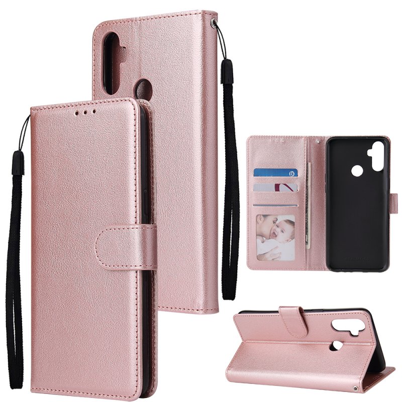 For OPPO Realme C3/Realme 6 PU Leather Mobile Phone Cover with 3 Cards Slots Phone Frame Rose gold