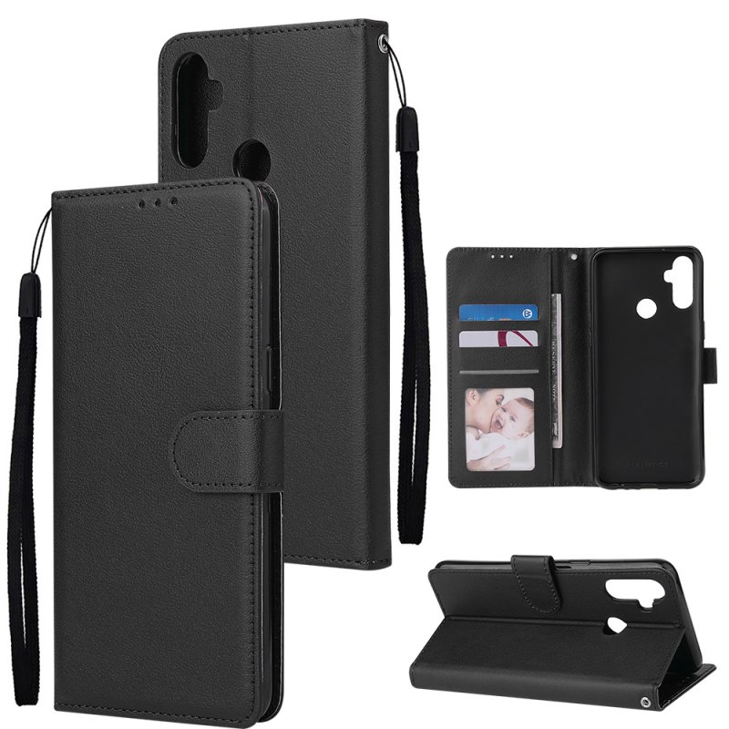 For OPPO Realme C3/Realme 6 PU Leather Mobile Phone Cover with 3 Cards Slots Phone Frame black