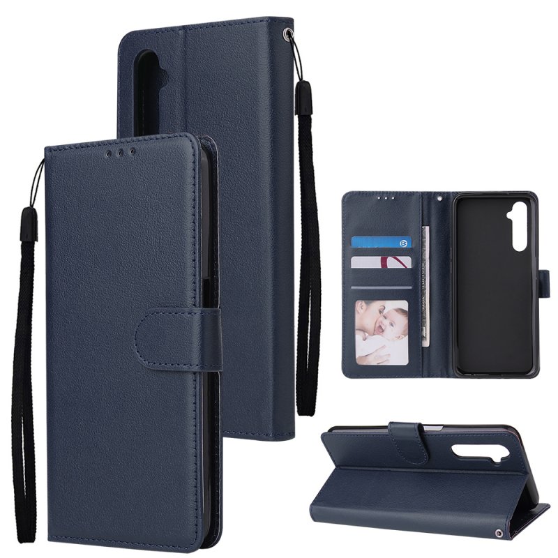 For OPPO Realme C3/Realme 6 PU Leather Mobile Phone Cover with 3 Cards Slots Phone Frame blue