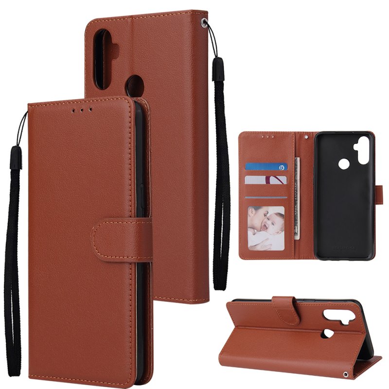 For OPPO Realme C3/Realme 6 PU Leather Mobile Phone Cover with 3 Cards Slots Phone Frame brown