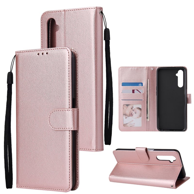 For OPPO Realme C3/Realme 6 PU Leather Mobile Phone Cover with 3 Cards Slots Phone Frame Rose gold