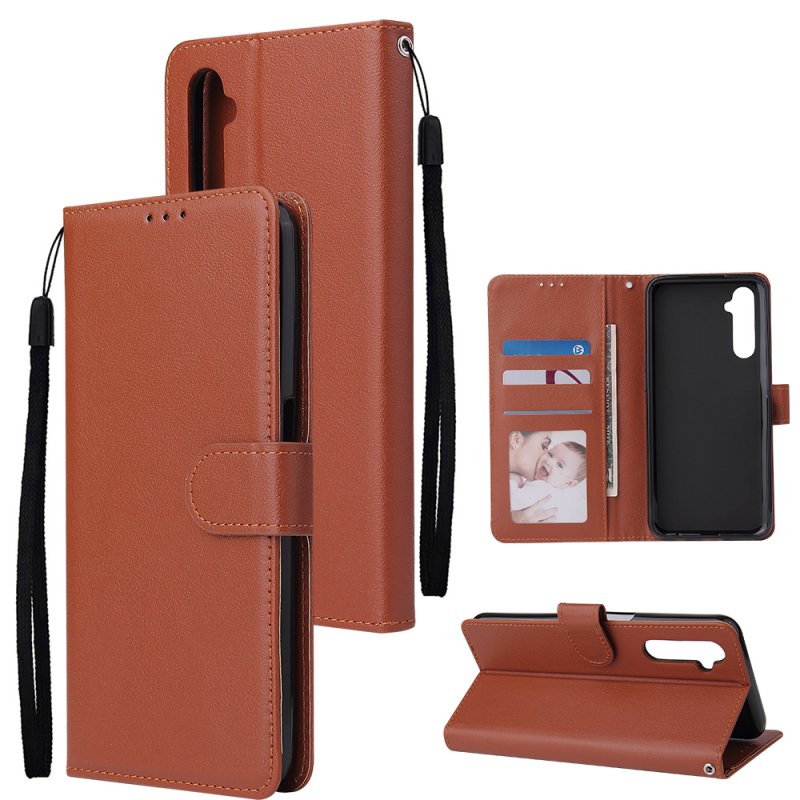 For OPPO Realme C3/Realme 6 PU Leather Mobile Phone Cover with 3 Cards Slots Phone Frame brown