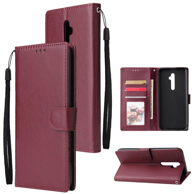 For Oppo A9 2020/Reno 2Z Cellphone Shell PU Leather Mobile Phone Cover Stand Available Anti-drop Elegant Smartphone Case Wine red