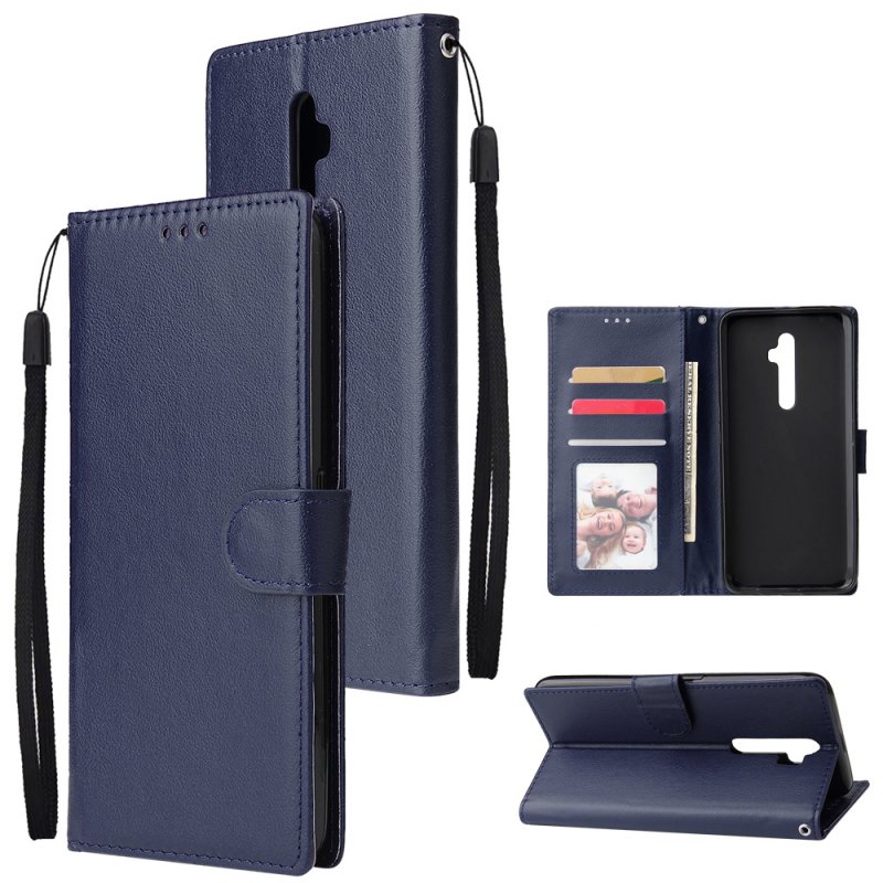 For Oppo A9 2020/Reno 2Z Cellphone Shell PU Leather Mobile Phone Cover Stand Available Anti-drop Elegant Smartphone Case Blue