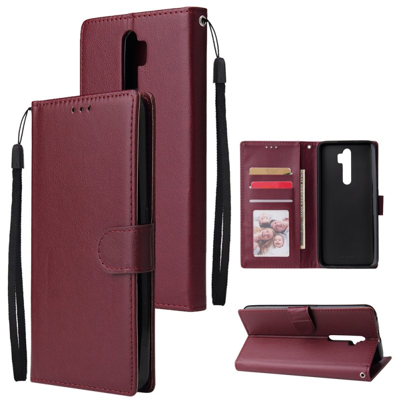 For Oppo A9 2020/Reno 2Z Cellphone Shell PU Leather Mobile Phone Cover Stand Available Anti-drop Elegant Smartphone Case Wine red