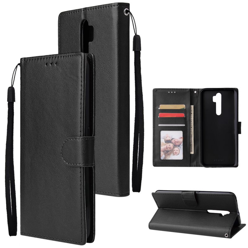 For Oppo A9 2020/Reno 2Z Cellphone Shell PU Leather Mobile Phone Cover Stand Available Anti-drop Elegant Smartphone Case Black