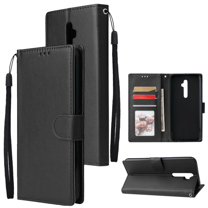 For Oppo A9 2020/Reno 2Z Cellphone Shell PU Leather Mobile Phone Cover Stand Available Anti-drop Elegant Smartphone Case Black