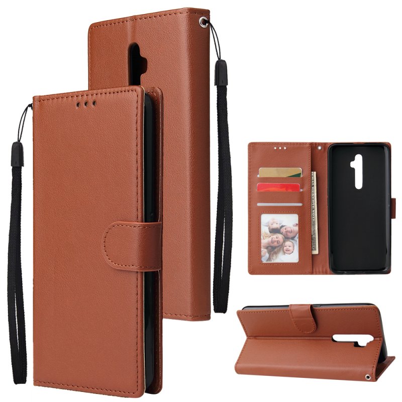 For Oppo A9 2020/Reno 2Z Cellphone Shell PU Leather Mobile Phone Cover Stand Available Anti-drop Elegant Smartphone Case Brown
