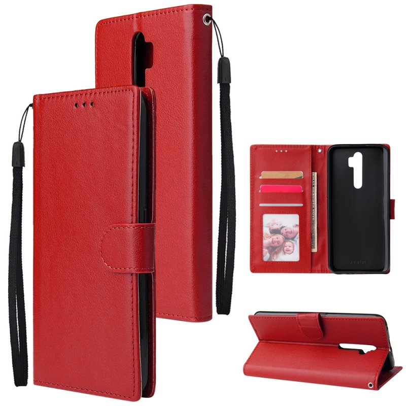 For Oppo A9 2020/Reno 2Z Cellphone Shell PU Leather Mobile Phone Cover Stand Available Anti-drop Elegant Smartphone Case Red