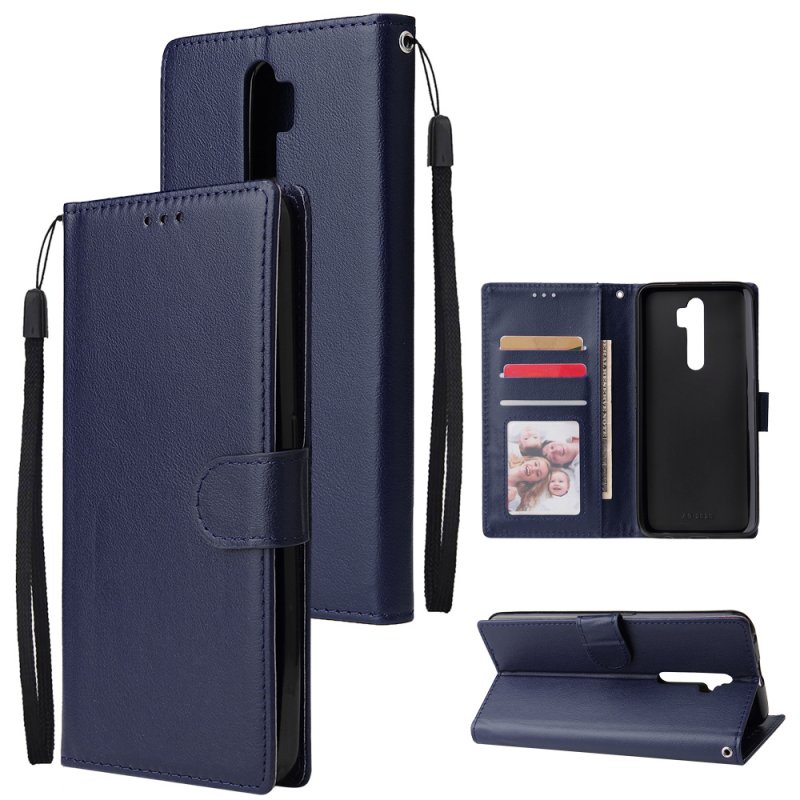 For Oppo A9 2020/Reno 2Z Cellphone Shell PU Leather Mobile Phone Cover Stand Available Anti-drop Elegant Smartphone Case Blue