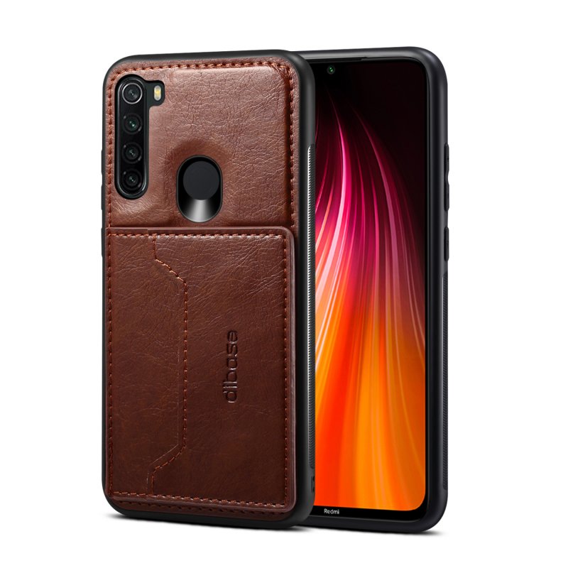 For Red Mi NOTE 8/8 Pro Cellphone Smart Shell 2-in-1 Textured PU Leather Card Holder Stand-viewing Overall Protection Case coffee
