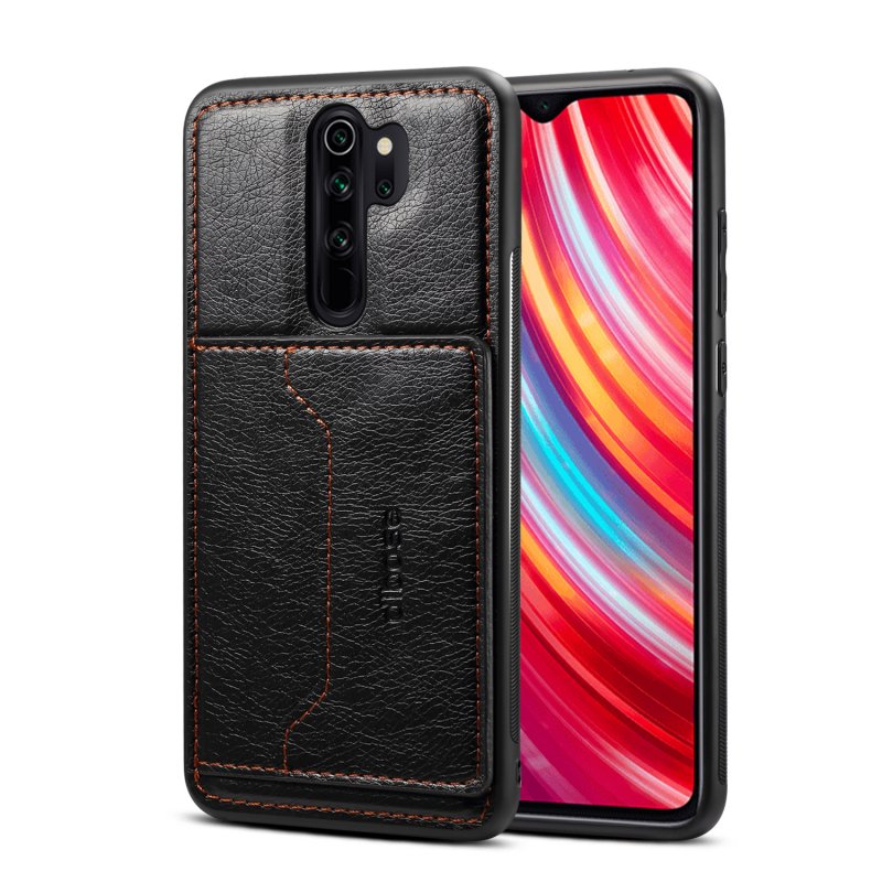 For Red Mi NOTE 8/8 Pro Cellphone Smart Shell 2-in-1 Textured PU Leather Card Holder Stand-viewing Overall Protection Case black