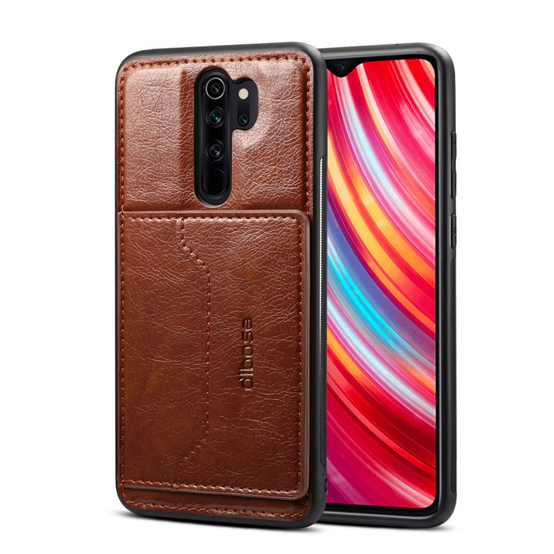 For Red Mi NOTE 8/8 Pro Cellphone Smart Shell 2-in-1 Textured PU Leather Card Holder Stand-viewing Overall Protection Case coffee