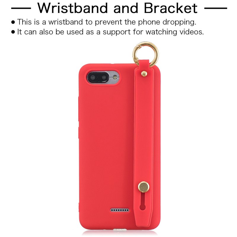 For Redmi 6A Simple Solid Color Chic Wrist Rope Bracket Matte TPU Anti-scratch Non-slip Protective Cover Back Case 4 red