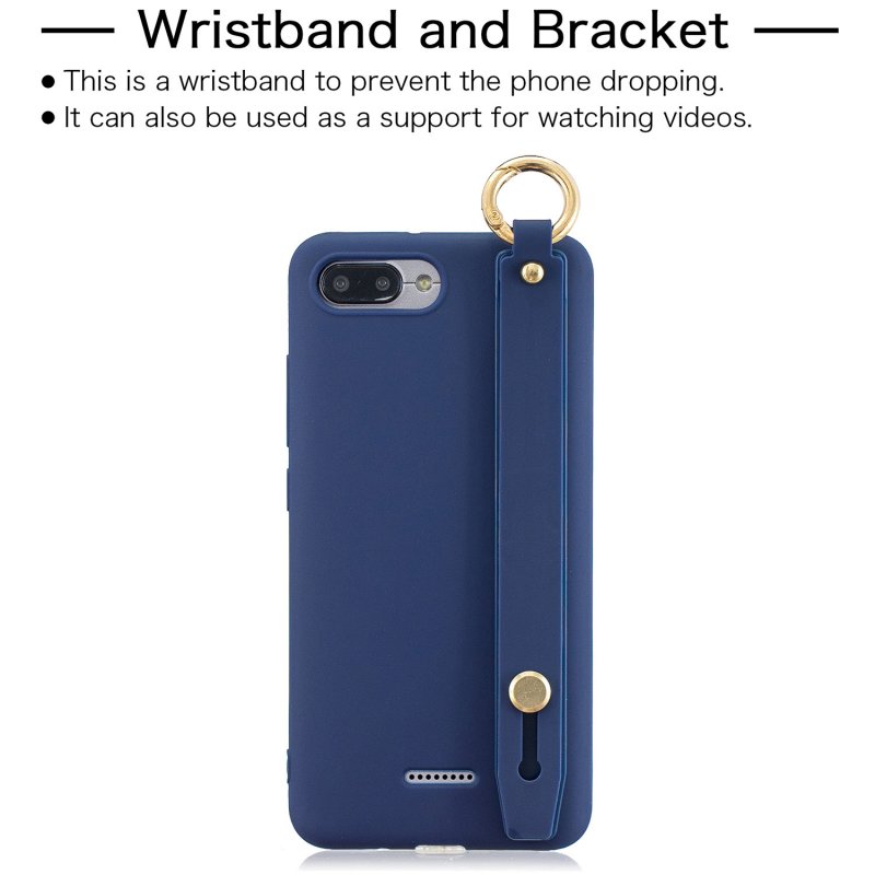 For Redmi 6A Simple Solid Color Chic Wrist Rope Bracket Matte TPU Anti-scratch Non-slip Protective Cover Back Case 7 royal blue