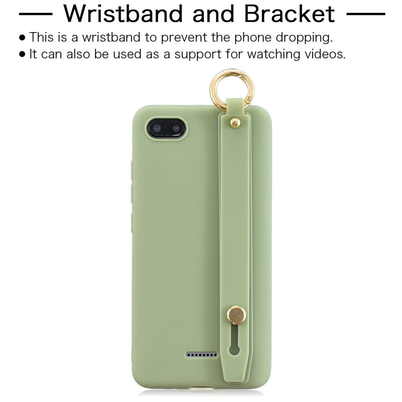 For Redmi 6A Simple Solid Color Chic Wrist Rope Bracket Matte TPU Anti-scratch Non-slip Protective Cover Back Case 10 beans green