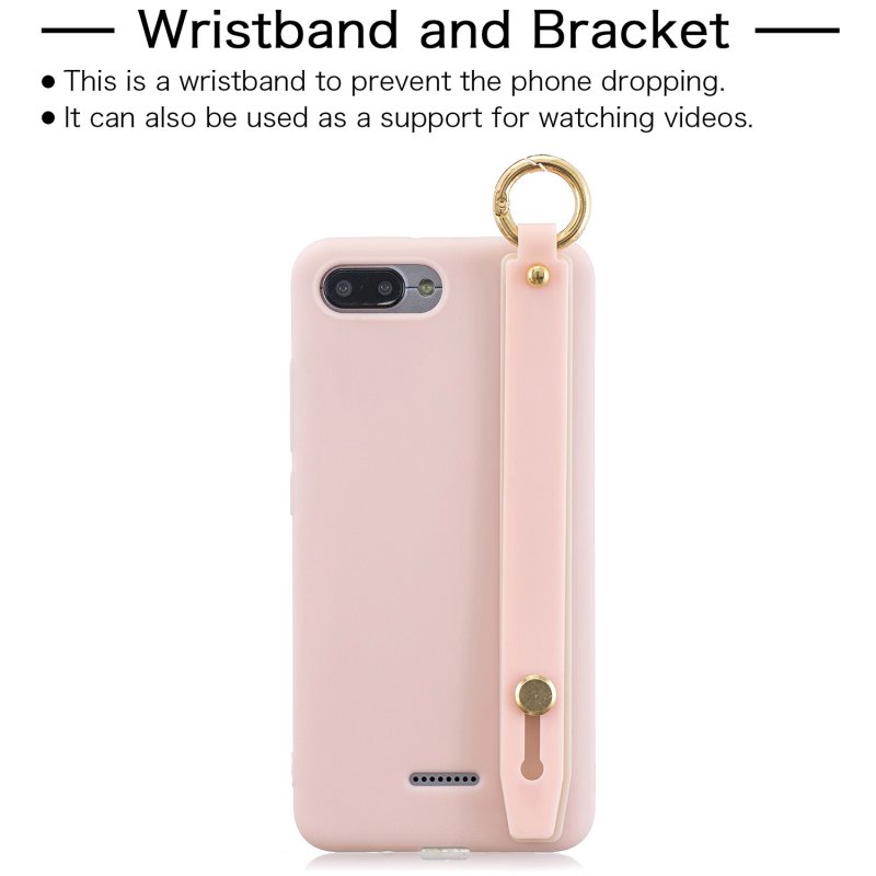 For Redmi 6A Simple Solid Color Chic Wrist Rope Bracket Matte TPU Anti-scratch Non-slip Protective Cover Back Case 6 light pink