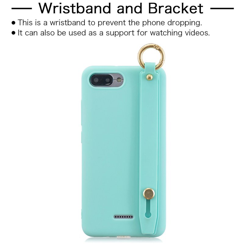 For Redmi 6A Simple Solid Color Chic Wrist Rope Bracket Matte TPU Anti-scratch Non-slip Protective Cover Back Case 8 light blue