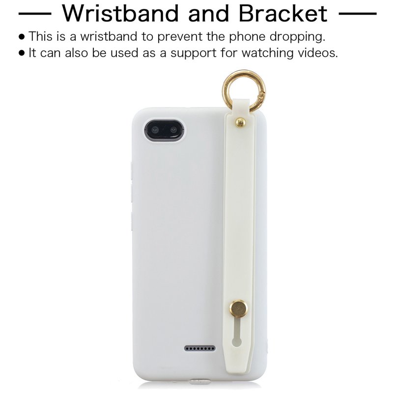 For Redmi 6A Simple Solid Color Chic Wrist Rope Bracket Matte TPU Anti-scratch Non-slip Protective Cover Back Case 2 white
