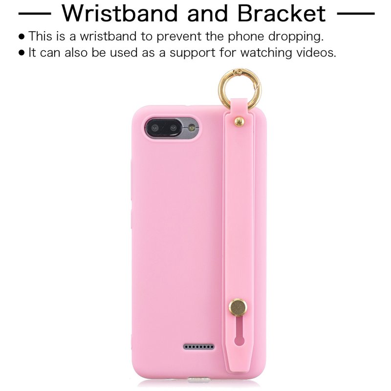 For Redmi 6A Simple Solid Color Chic Wrist Rope Bracket Matte TPU Anti-scratch Non-slip Protective Cover Back Case 5 dark pink