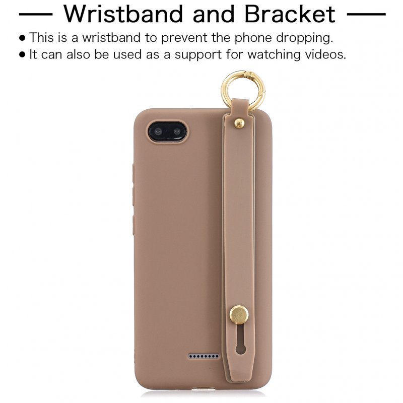For Redmi 6A Simple Solid Color Chic Wrist Rope Bracket Matte TPU Anti-scratch Non-slip Protective Cover Back Case 9 coffee