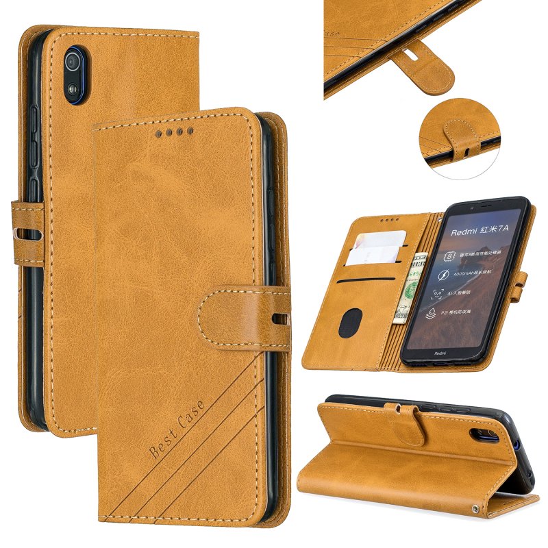 For Redmi 7A Denim Pattern Solid Color Flip Wallet PU Leather Protective Phone Case with Buckle & Bracket yellow