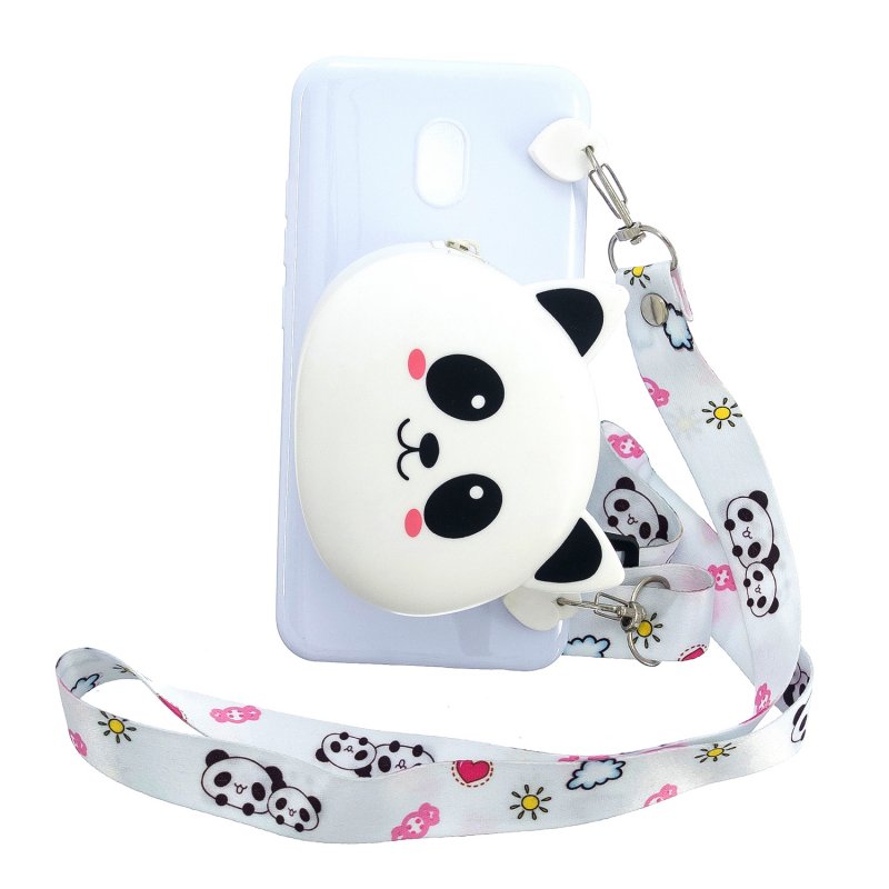 For Redmi 8/Redmi 8A Case Mobile Phone Shell Shockproof Cellphone TPU Cover with Cartoon Cat Pig Panda Coin Purse Lovely Shoulder Starp  White